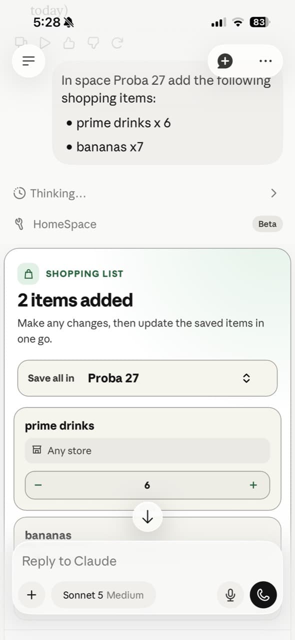 Claude preparing six drinks and seven bananas for a HomeSpace shopping list